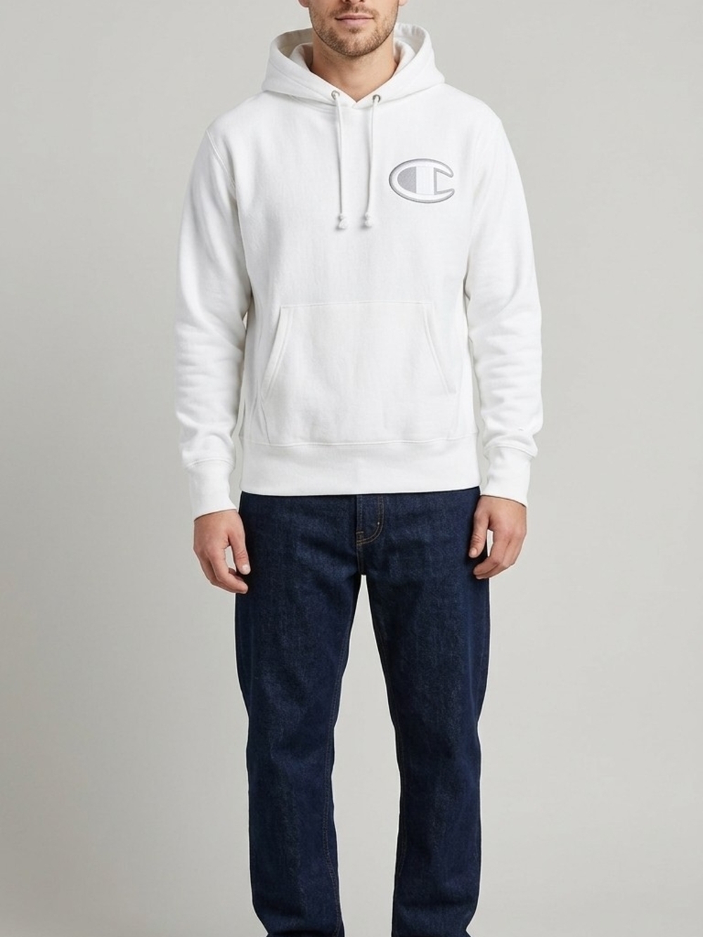 Champion Reverse Weave Hoodie Sweatshirt Pullover mens Large White Contemporary